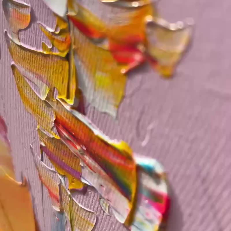 花語 手繪花卉裝飾畫肌理抽象畫餐廳客廳掛畫現代田園風治癒風 - 海報/掛畫/掛布 - 亞麻 粉紅色