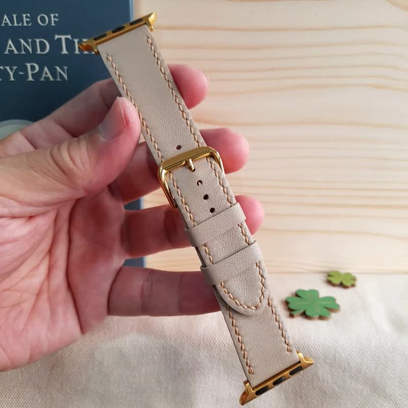 apple watch皮革錶帶 / 手工製作 / 低調奢華米灰色 - 錶帶 - 真皮 