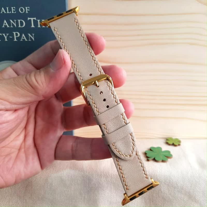Apple Watch Leather Strap / Handmade / Understated Luxury Beige Grey - สายนาฬิกา - หนังแท้ 