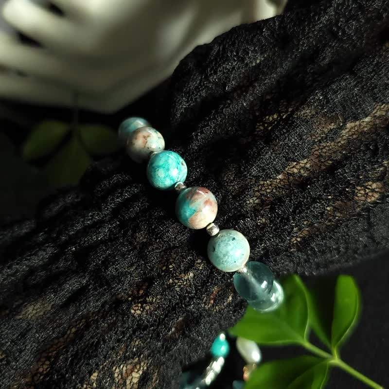 Blue Gemstone 925 Bracelet Fluorite Hemimorphite Amazonite - 手鍊/手環 - 純銀 藍色