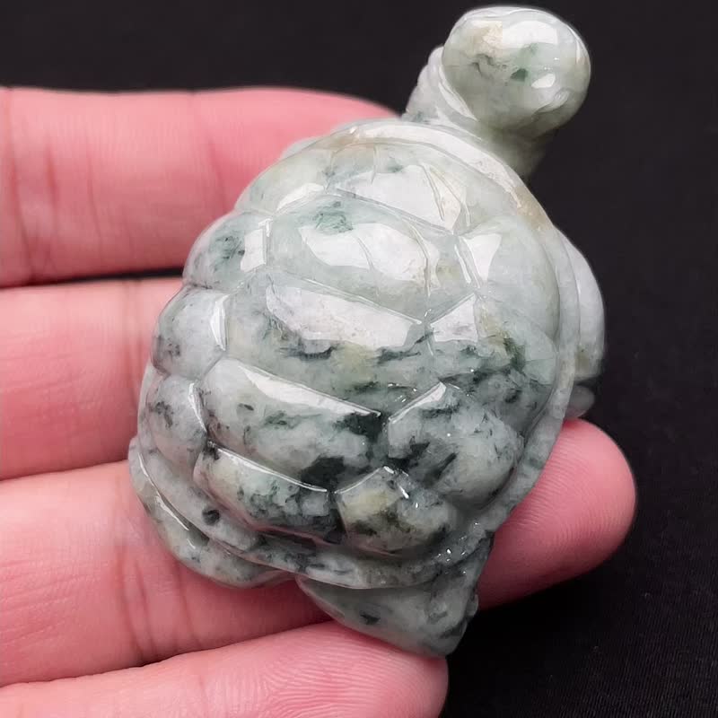 Green flower jade turtle ornaments | Natural Burmese jade jade A goods | Gifts - ของวางตกแต่ง - หยก สีเขียว