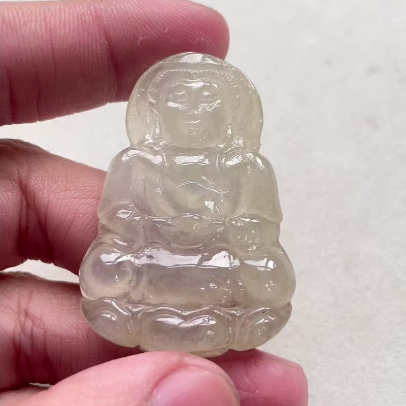 冰種翡翠觀音菩薩 | 天然緬甸玉翡翠A貨 - 其他 - 玉石 白色