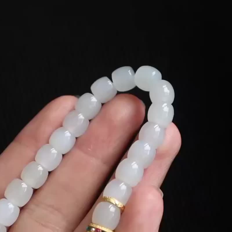 Natural Hetian jade white jade bracelet mutton-fat jade bracelet with fine flesh Xinjiang mutton-fat jade with Silver inlay and many treasures - Bracelets - Jade 