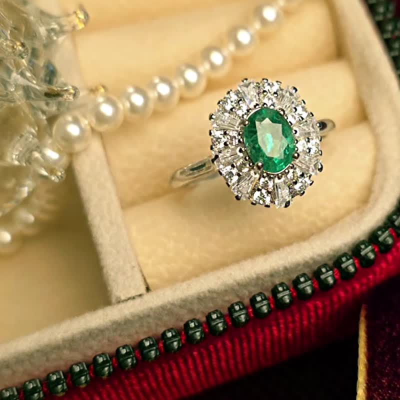 財富•智慧•愛情•療傷|閃耀祖母綠0.7ct|s925純銀豪鑲款戒指 - 戒指 - 玉石 