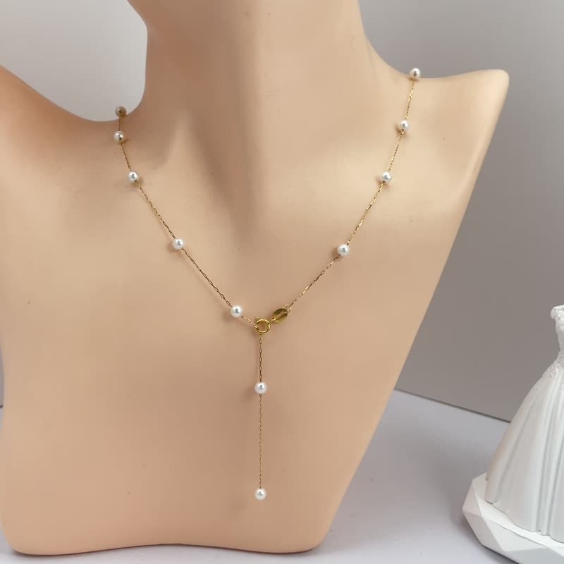 Gypsophila Natural Freshwater Pearl Aurora Colorful 18K Gold Necklace - สร้อยคอ - ไข่มุก ขาว