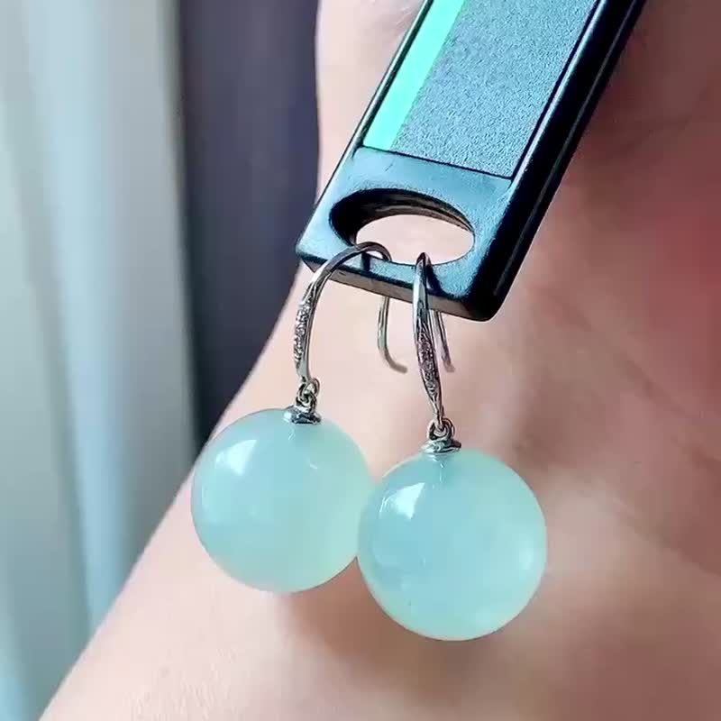 冰種翡翠 天然翡翠 A玉 耳墜 耳釘 • 18k金冰種單珠翡翠耳環 - 耳環/耳夾/耳骨夾 - 玉石 