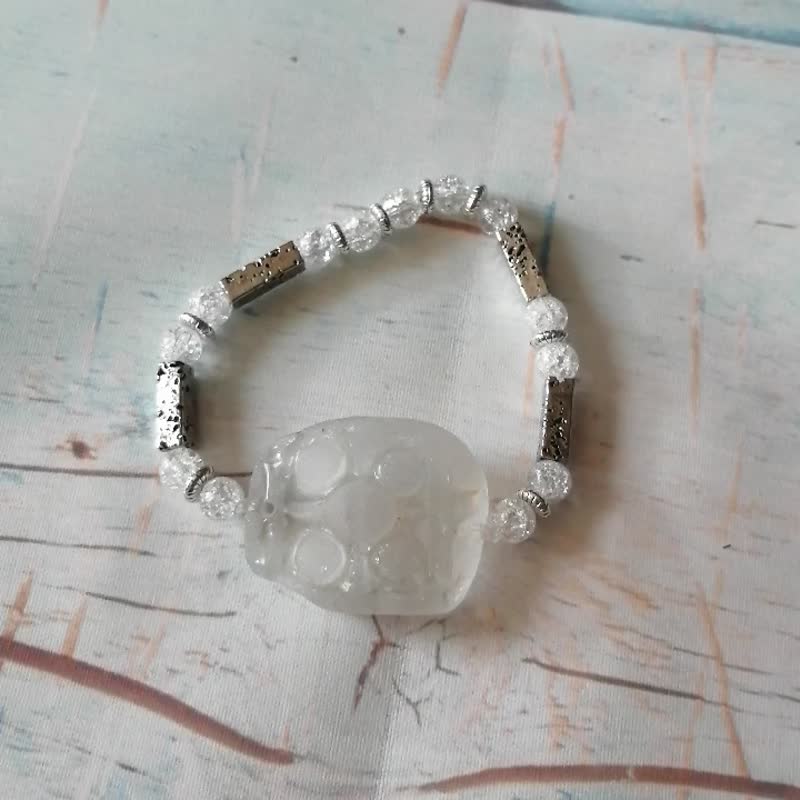 Patterned Sea Glass bracelet 幸運手環 Vintage Sea Glass Stretch Bracelet 衝浪手環 女朋友禮物 - 手鍊/手環 - 玻璃 白色