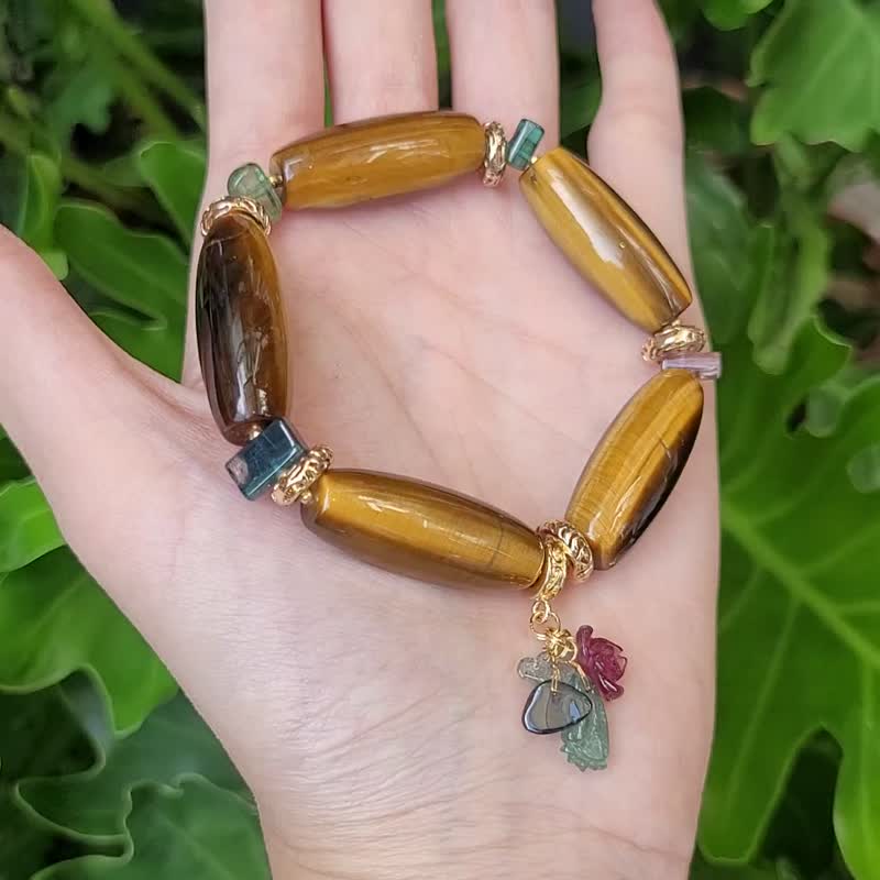 頂級黃金虎眼石 古董長珠 財富 碧璽 招財 彩虹 手鍊 單品 禮物 - 手鍊/手環 - 寶石 黃色