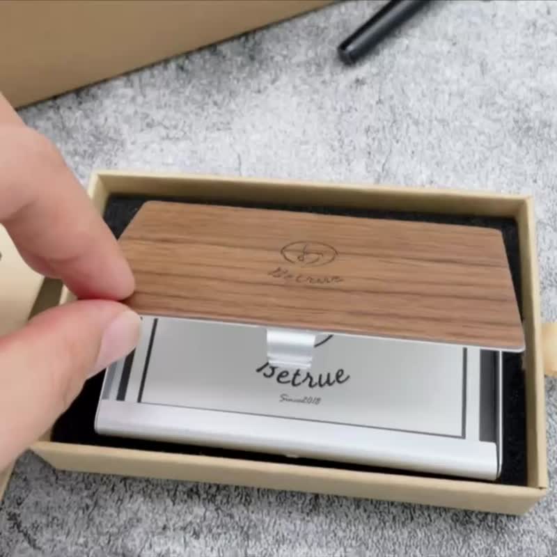 [Free customization_Graduation gift] Free engraving_Betrue black walnut business card box and business card holder - Card Stands - Wood Brown