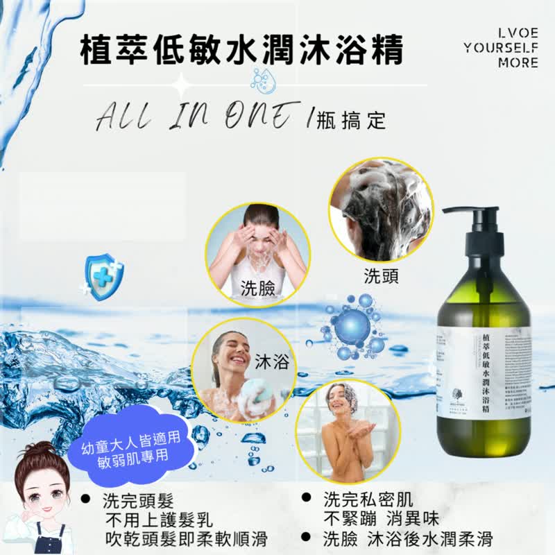 Plant Extract Hypoallergenic Moisturizing Body Wash / Hydrating / Hydrating / Added Listed Antibacterial Ingredients / Chlorhexyl Gluconate - ครีมอาบน้ำ - พลาสติก 