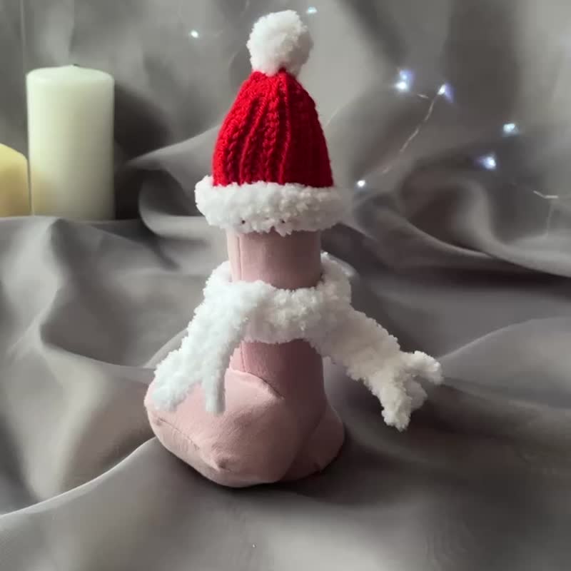 Cock sock red elf hat. Furry sex toys. Weird christmas gifts. Stocking stuffer - สินค้าผู้ใหญ่ - เส้นใยสังเคราะห์ สีแดง