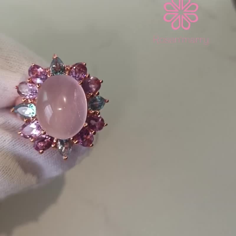 Natural Rosequartz Amethyst andTopaz 30 Cts Ring Sterling Silver 925. - 戒指 - 純銀 粉紅色