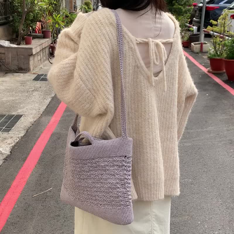 Taro paste woven bag/ramie rope woven/portable cross-body bag/handbag/cross-body bag - กระเป๋าแมสเซนเจอร์ - ผ้าฝ้าย/ผ้าลินิน สีม่วง