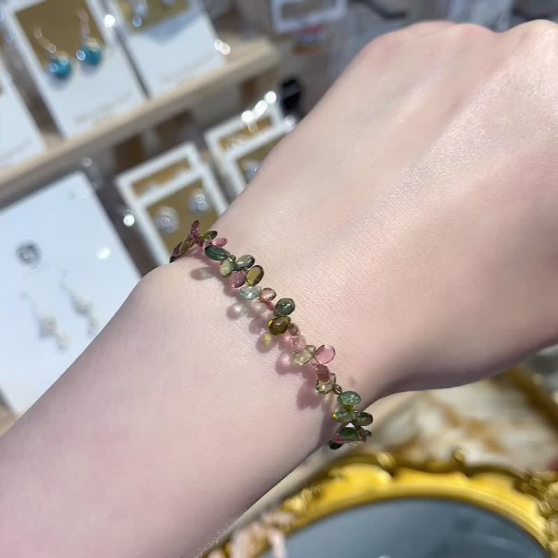 蕾絲花滾邊感天然彩虹彩色小碧璽清透款手鍊多功能磁場高頻率水晶 - 手鍊/手環 - 水晶 