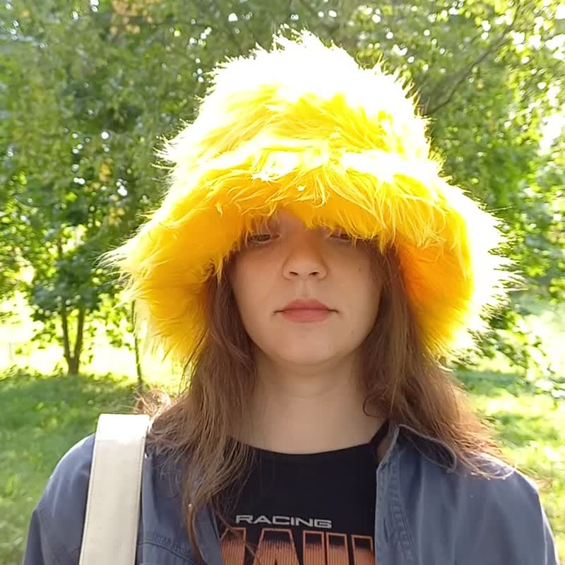 yello yerro yellow イエロー フェイクファーハット - 帽子