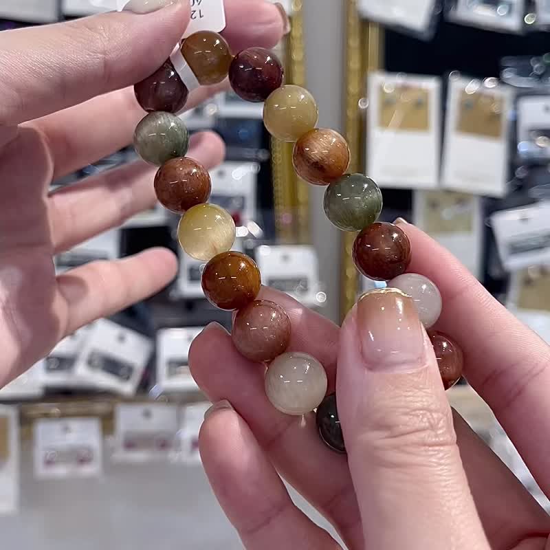 精品高彩貓眼滿毛兔毛水晶12.5mm47g淨化磁場療癒綠兔毛事業旺財 - 手鍊/手環 - 水晶 多色