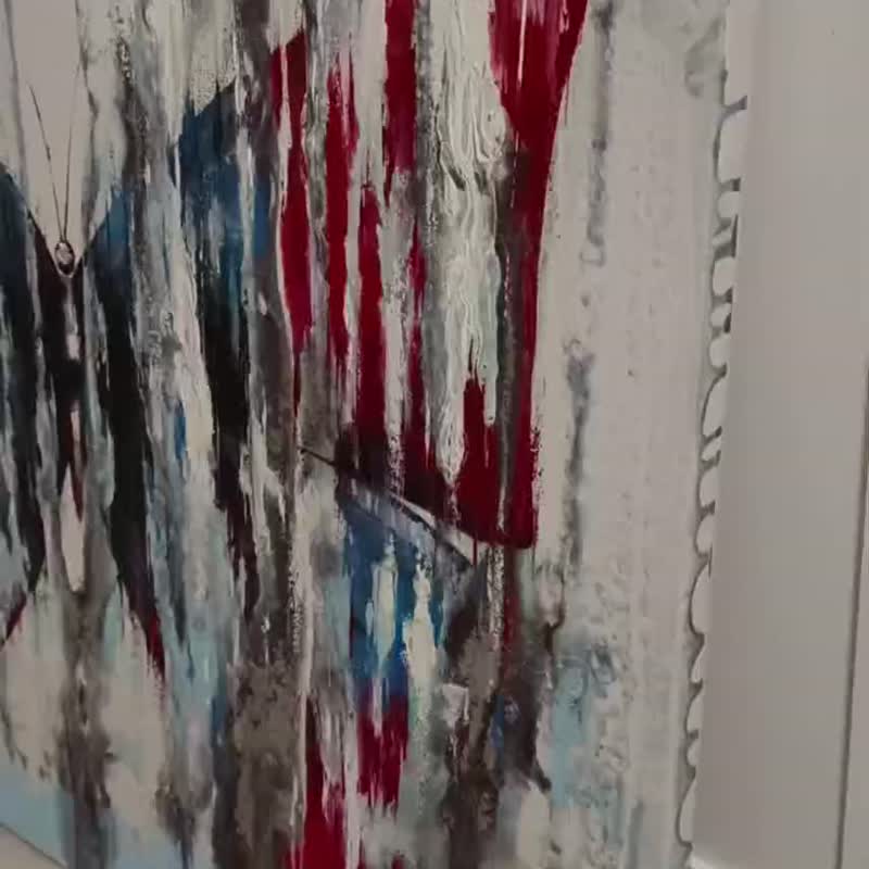 蝴蝶画 / 原画 / 抽象画 / 油画 / 现代画 / 油畫原作 / 手工油畫 - 海報/掛畫/掛布 - 其他材質 藍色
