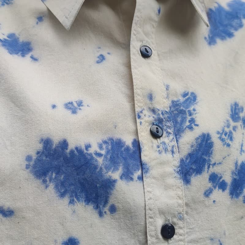 Jinda Shirt A - 簡約靛藍短袖背心 - 女上衣/長袖上衣 - 棉．麻 藍色