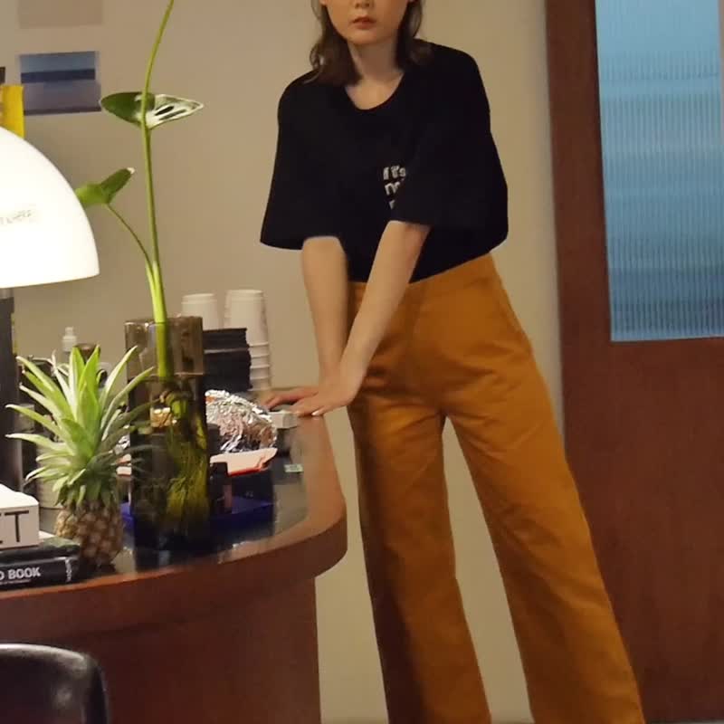 クロップドパンツ — イエローマスタード - パンツ レディース - コットン・麻 イエロー