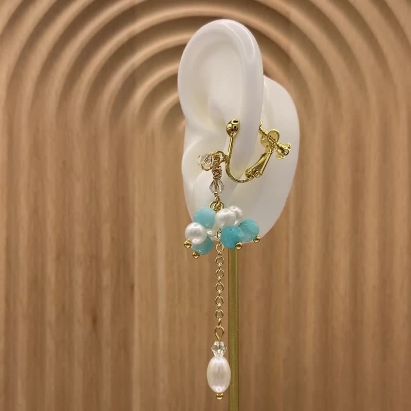 Tianhe Stone Crystal Fairy Series Dangle Natural Pearl Lucky (Clip-On/Ear Hook/Earring) - Earrings & Clip-ons - Gemstone Green