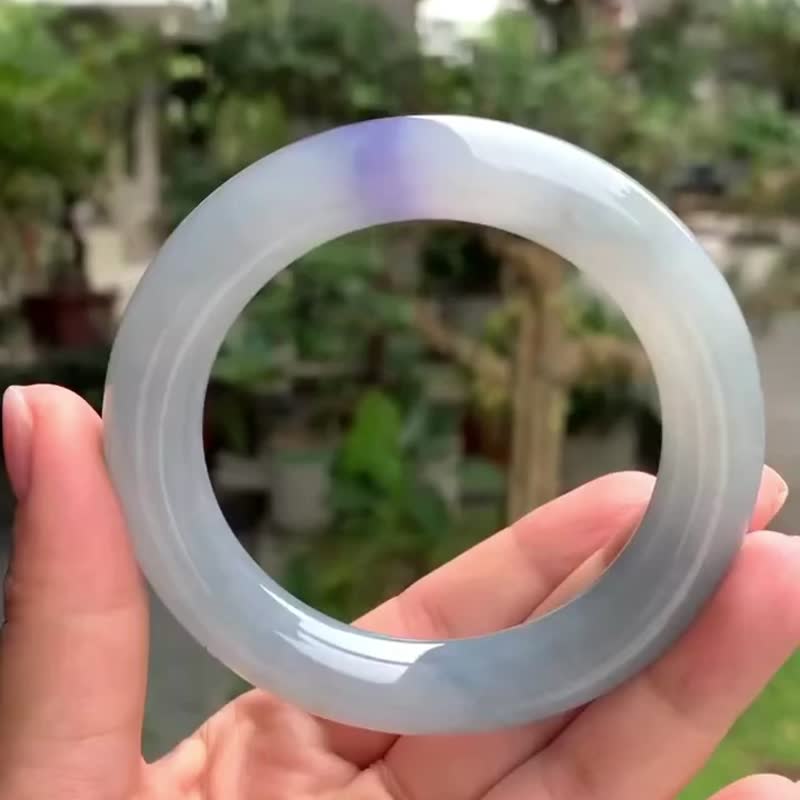 冰種 天然翡翠 緬甸 A玉 玉鐲 • 冰種紫藍翡翠圓鐲 - 手鍊/手環 - 玉石 紫色