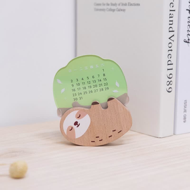 [Have a Happy Days Perpetual Calendar-Sleeping Sloth] Timeless Annual Calendar/Office Accessories - Calendars - Wood Multicolor