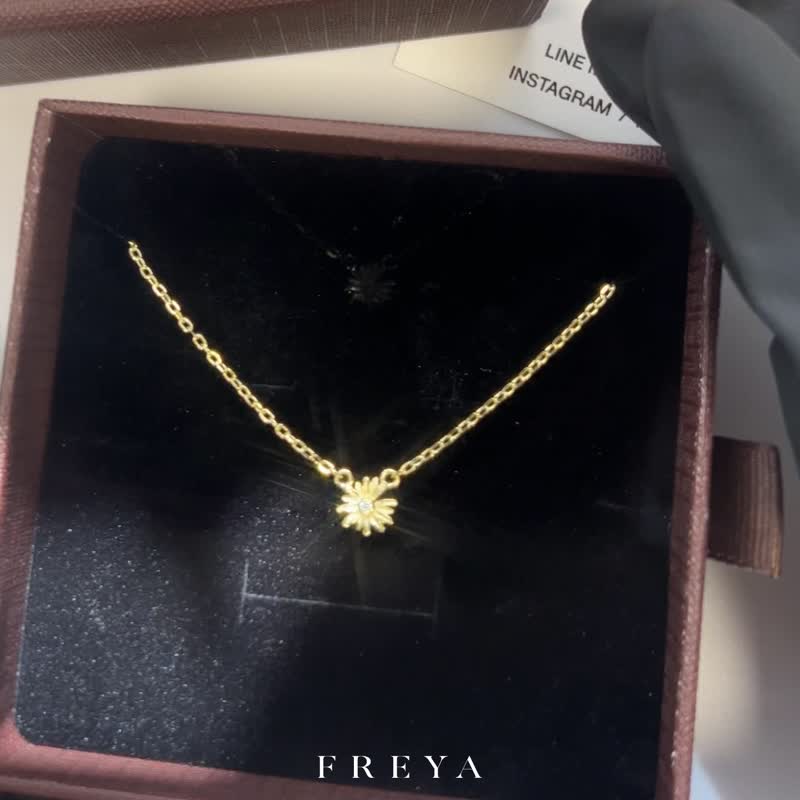 FREYA  單鑽 雛菊項鍊 設計款-純銀14k金 - 項鍊 - 貴金屬 金色