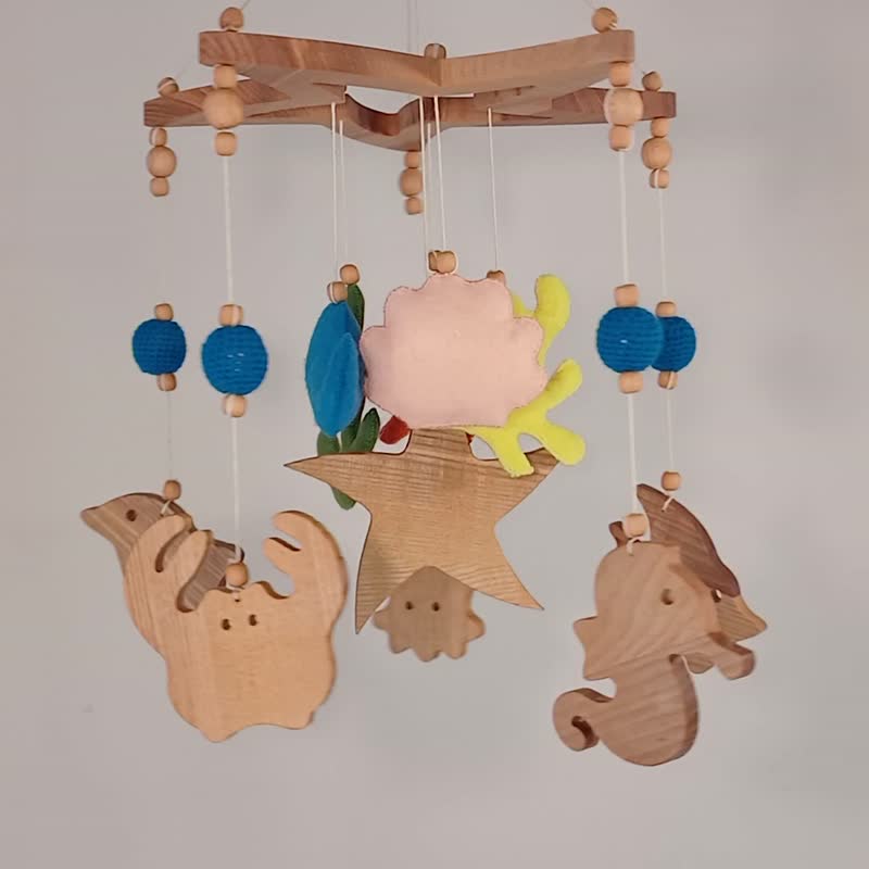 Ocean Baby  Mobile Sea Animals Crib Felt Mobile Nursery Decor Newborn Gift - ของเล่นเด็ก - ขนแกะ หลากหลายสี