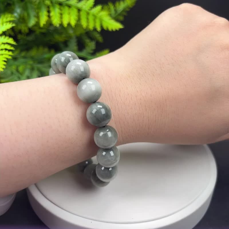 Natural gray eagle eye stone bracelet 12.5mm ice jade stone with eyes for men and women single circle positive and optimistic - Bracelets - Semi-Precious Stones Gray