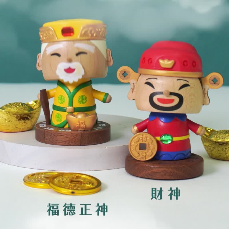 【新年神明】財神 福德正神 彈簧搖頭公仔 新年送禮 - 擺飾/家飾品 - 木頭 紅色
