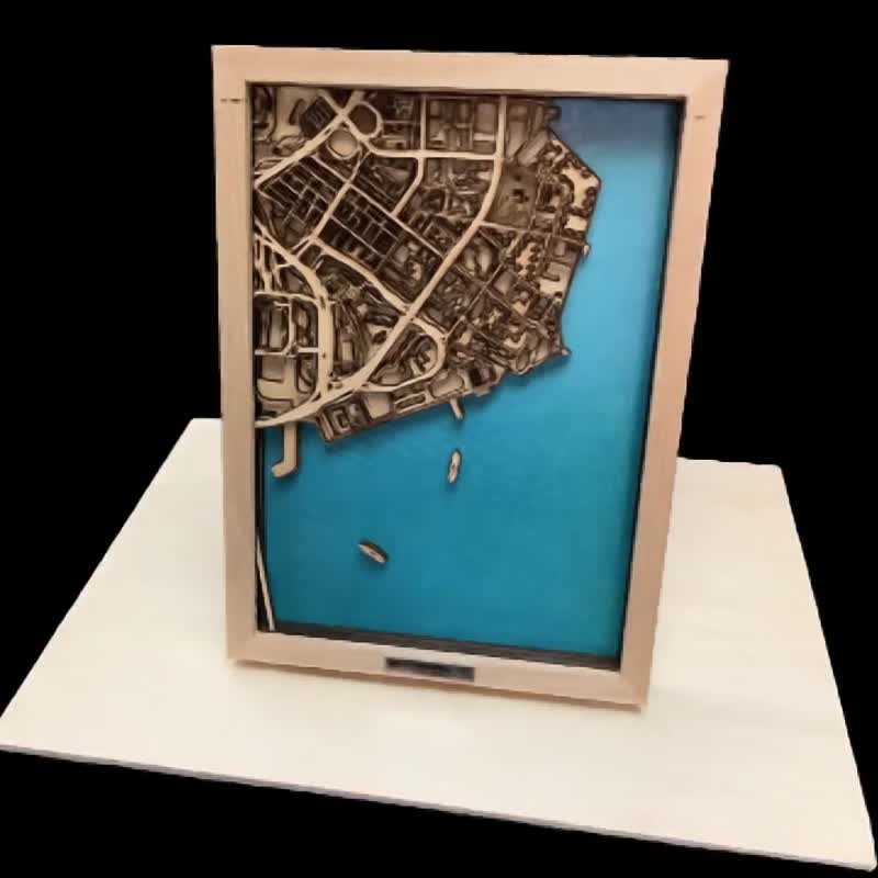 香港、紅磡の航空写真三次元地図 - 置物 - 木製 