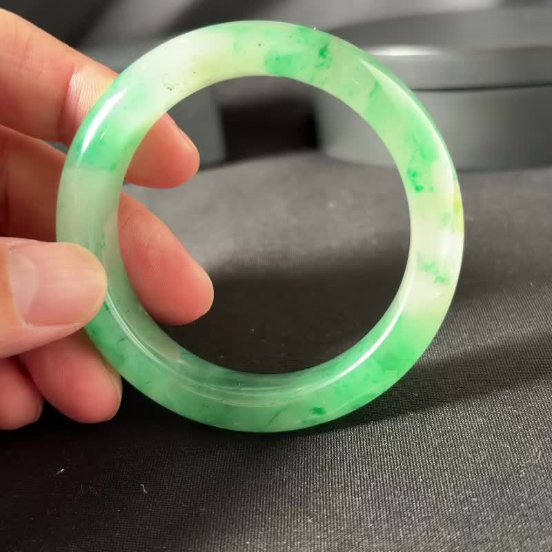 冰飄綠帶黃非洲翠手鐲 2441 #17.3 - 手鍊/手環 - 玉石 綠色