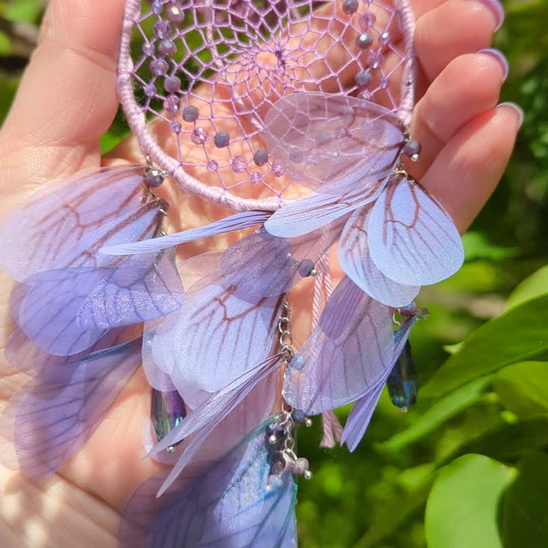 Small Purple Dream Catcher Butterfly Car Charm - 壁貼/牆壁裝飾 - 玻璃 紫色