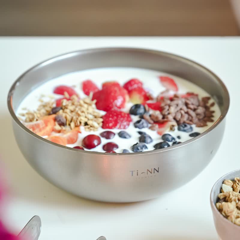 Pure titanium 1500ml double-layer large soup bowl (vacuum heat insulation/heat preservation/ice preservation/food is not easy to cool quickly) - ถ้วยชาม - โลหะ สีเงิน