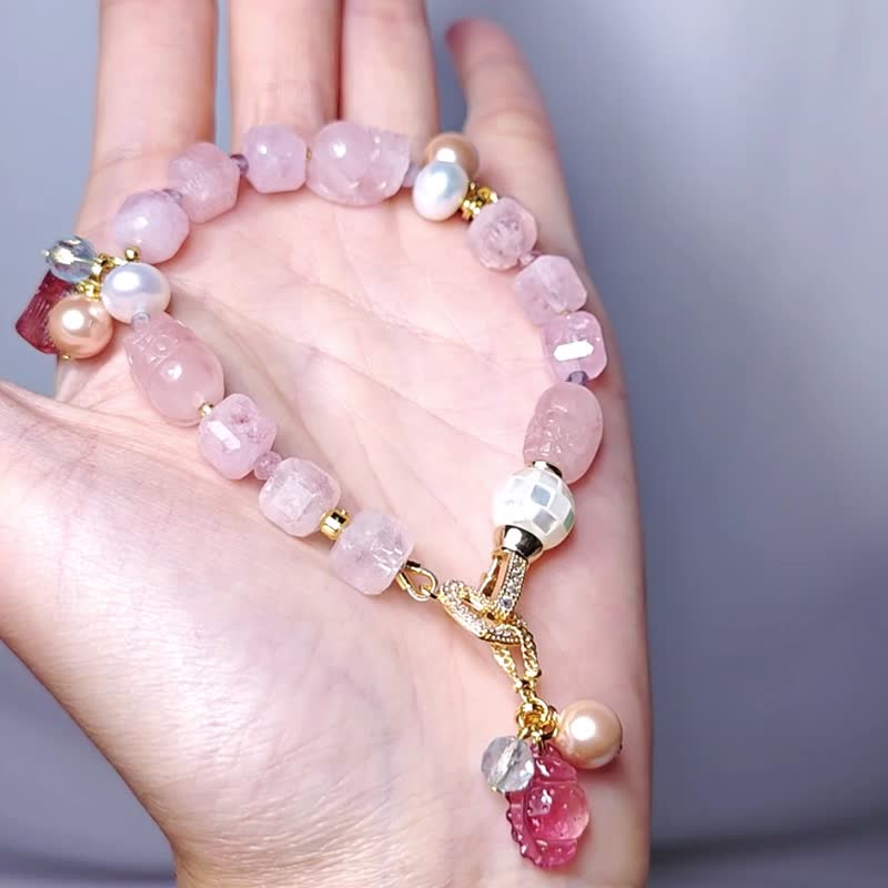 Stone Pixiu Aquamarine Stone Pearl Noble Business Fortune Bracelet Single Product - สร้อยข้อมือ - เครื่องเพชรพลอย สึชมพู