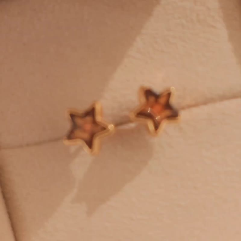 925 silver AMBER星星耳環。耳釘 - 耳環/耳夾/耳骨夾 - 寶石 金色