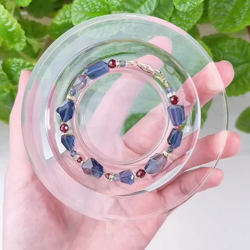 藍紫絲絨 天然堇青石不規則切面寶石手鍊 14K - 手鍊/手環 - 水晶 紫色