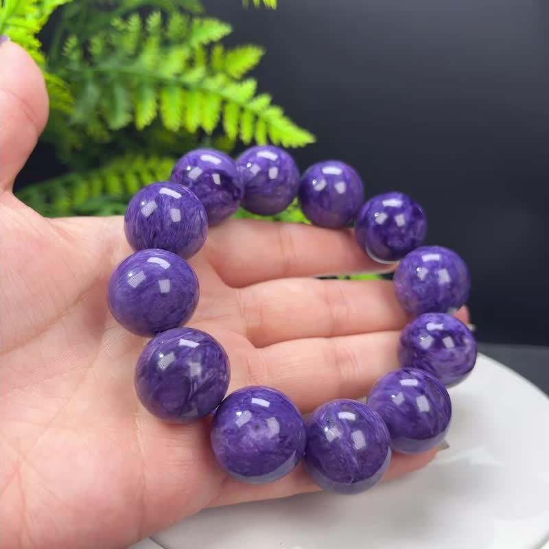 Collectible natural purple dragon crystal bracelet with large particles of Russian material purple beads with dragon pattern single circle for men and women 20mm - สร้อยข้อมือ - เครื่องเพชรพลอย สีม่วง