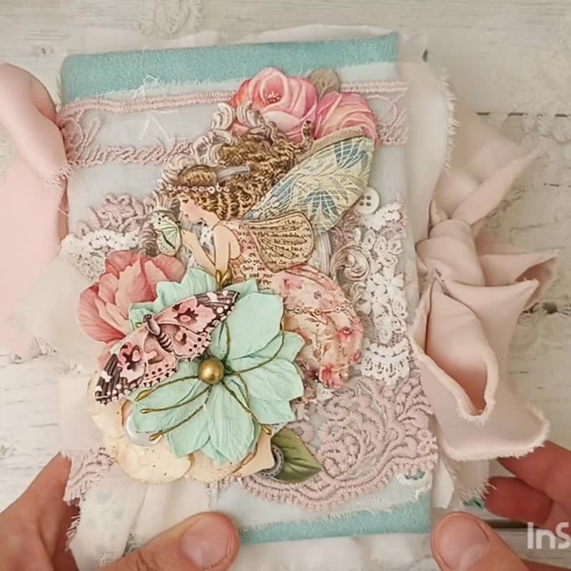 Fairy world junk journal handmade blank Lace fantasy flowers notebook - 筆記本/手帳 - 紙 綠色