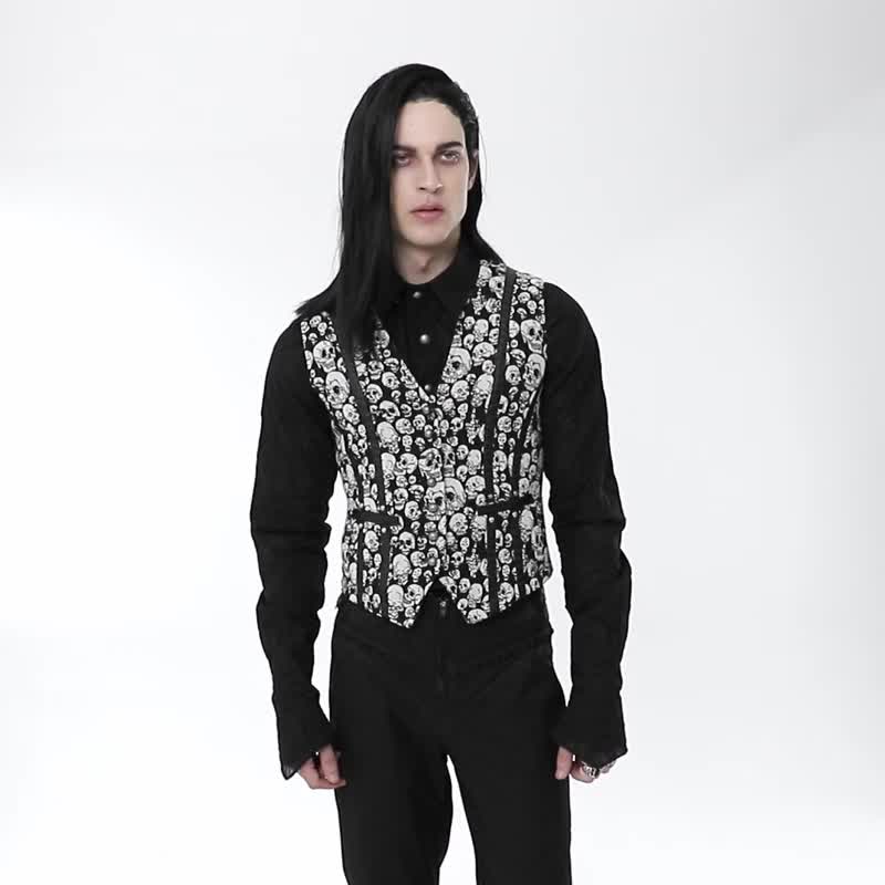 哥德降神師圖騰西裝背心 - 多色 / 僅有白 - 男背心 - 其他材質 白色