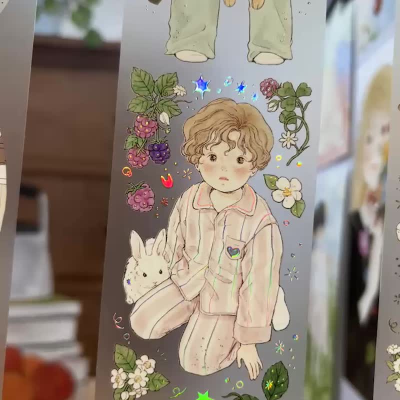A rabbit that came with spring gold pet tape - 紙膠帶/和紙/PET - 其他材質 綠色