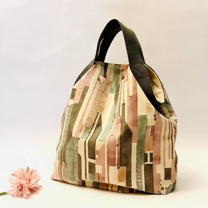 Watercolor tote bag. Inside pocket. 2 colors. Japanese design cloth - กระเป๋าถือ - ผ้าฝ้าย/ผ้าลินิน หลากหลายสี