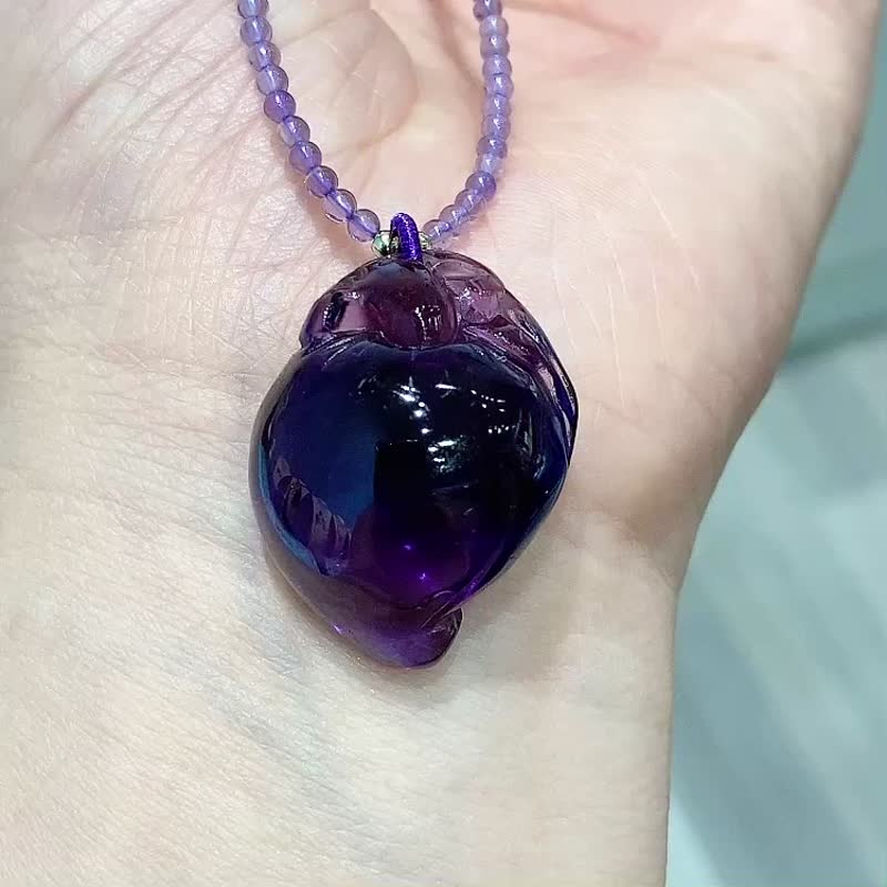 巴西天然紫水晶壽桃吊墜天然色顏色紫郁招財進寶長命百 - 手鍊/手環 - 水晶 