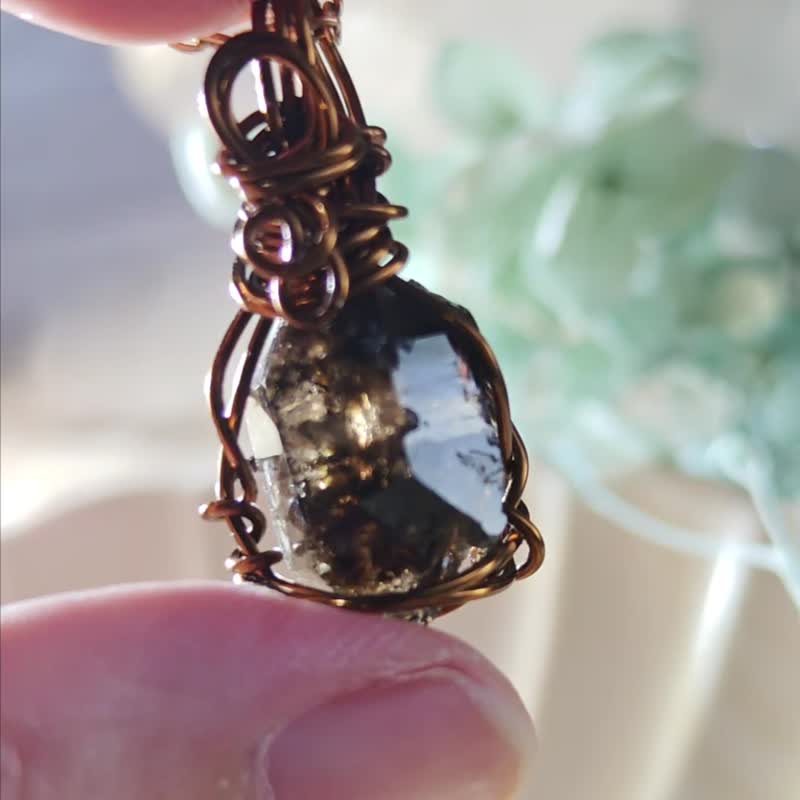 Rutilated Quartz Artistic Copper Wire Pendant - Necklaces - Copper & Brass Brown