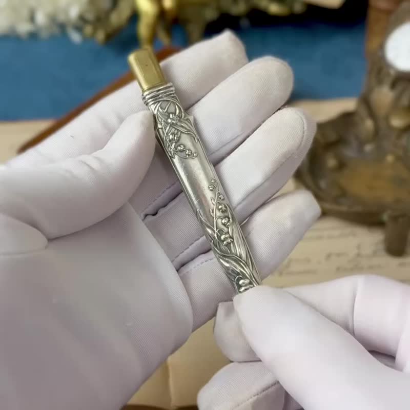 * 50826-絕美法國古董新藝術鍍銀鉛筆套 - 鉛筆/自動鉛筆 - 銀 