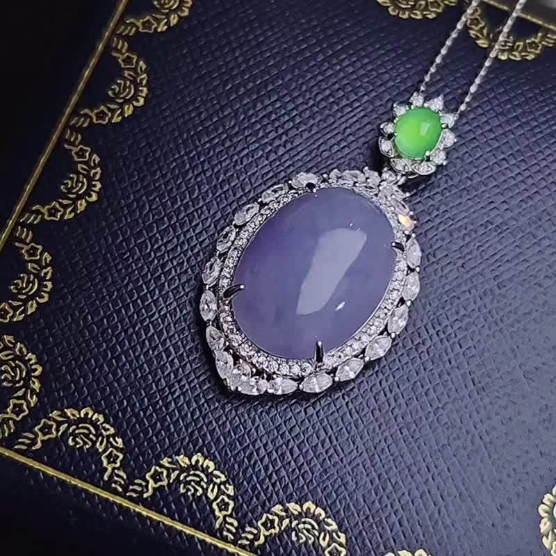 Lucky for you·Noble|Lady in red and purple|Myanmar A-quality jadeite fine waxy ice purple sterling silver luxury pendant - สร้อยคอ - หยก 