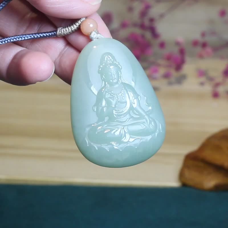 【Avalokitesvara Bodhisattva】Boutique Jade Pendant/Lotus Avalokitesvara Pendant/Natural Hetian Jade Pendant/Men's Gift - สร้อยคอ - หยก สีเขียว