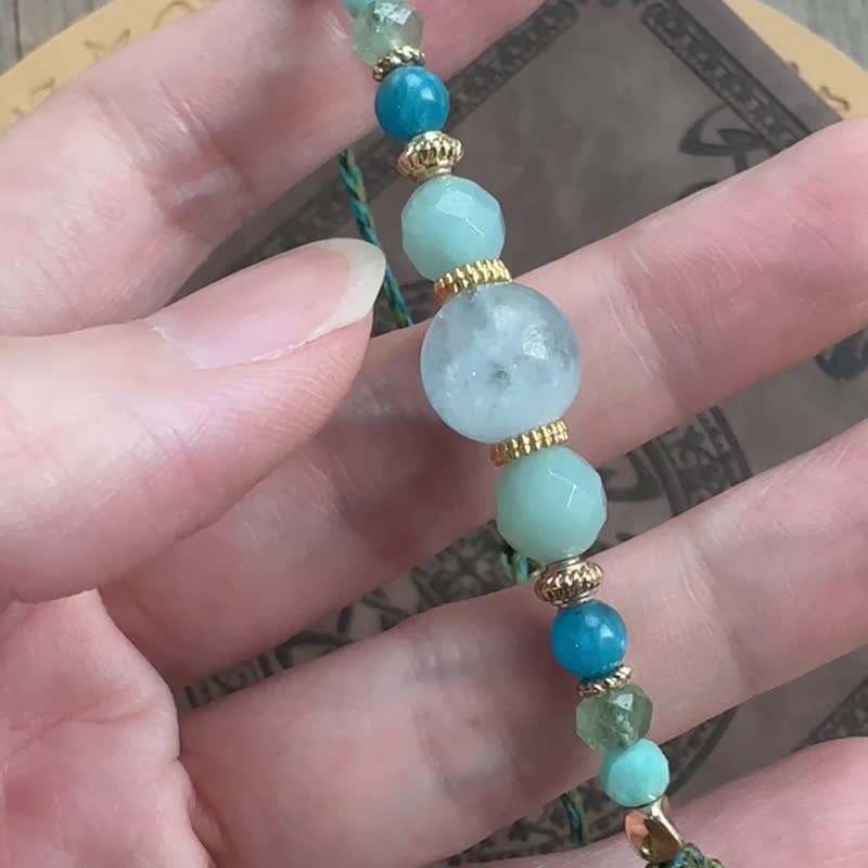 BB19 民族風 蠟線編織 海藍寶 天河石 銅珠手環 (可調長度)民族風 - 手鍊/手環 - 寶石 綠色