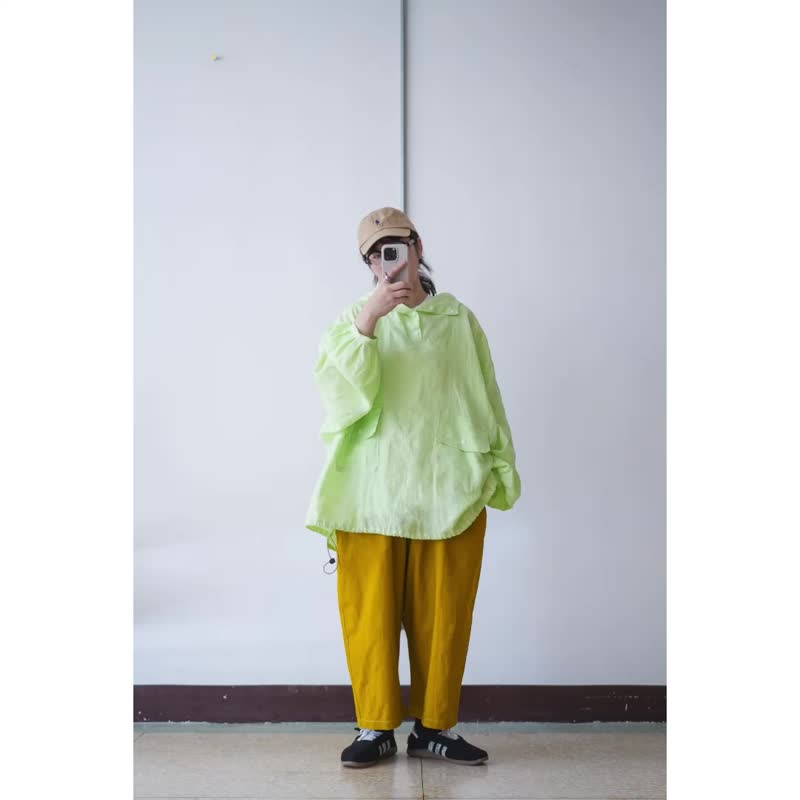 螢火薄荷綠超寬版連帽上衣 - 女上衣/長袖上衣 - 棉．麻 綠色