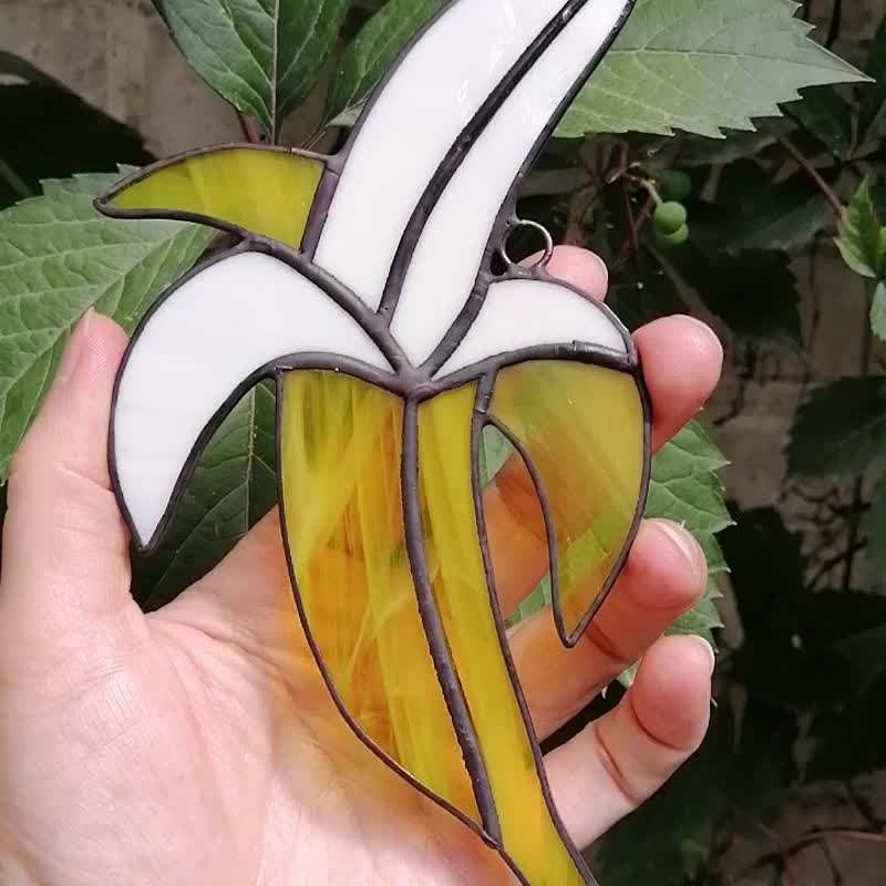 Banana Stained Glass Suncatcher Window Hanging. Plantain Fruit Kitchen Art Decor - Wall Décor - Glass Yellow